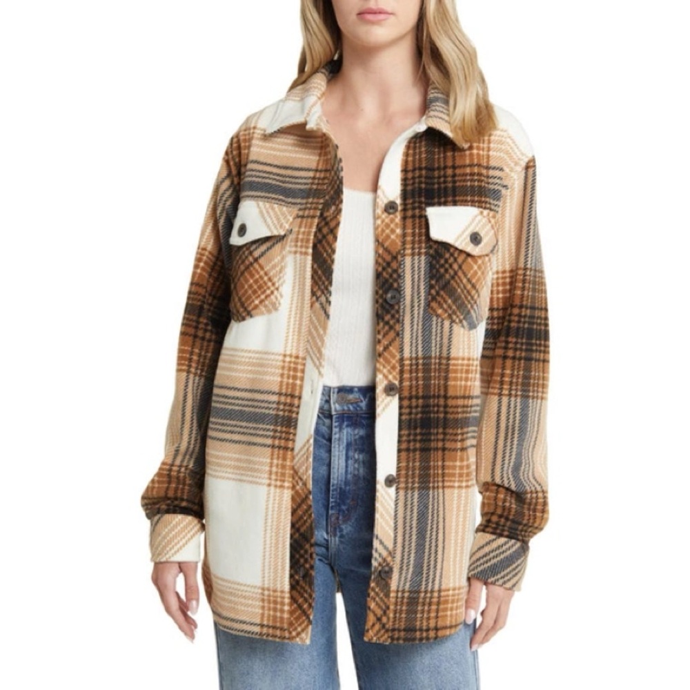 Plaid Polar Fleece Shacket in Copper NWOT